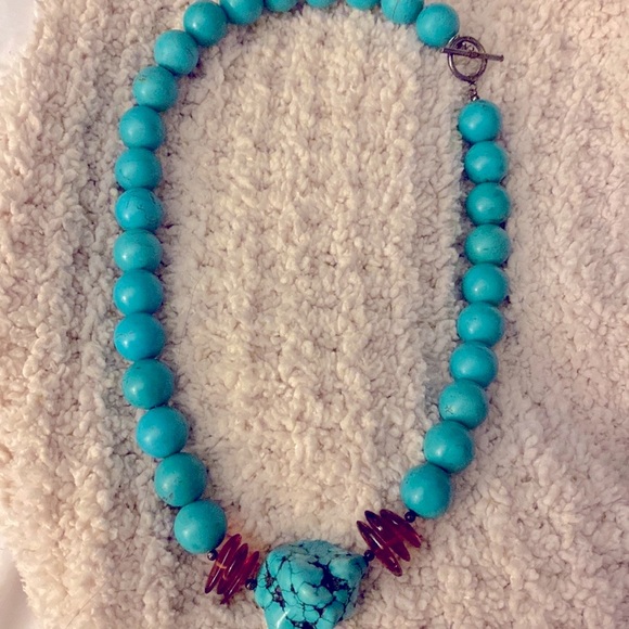 Turquoise statement necklace with amber - Picture 3 of 5